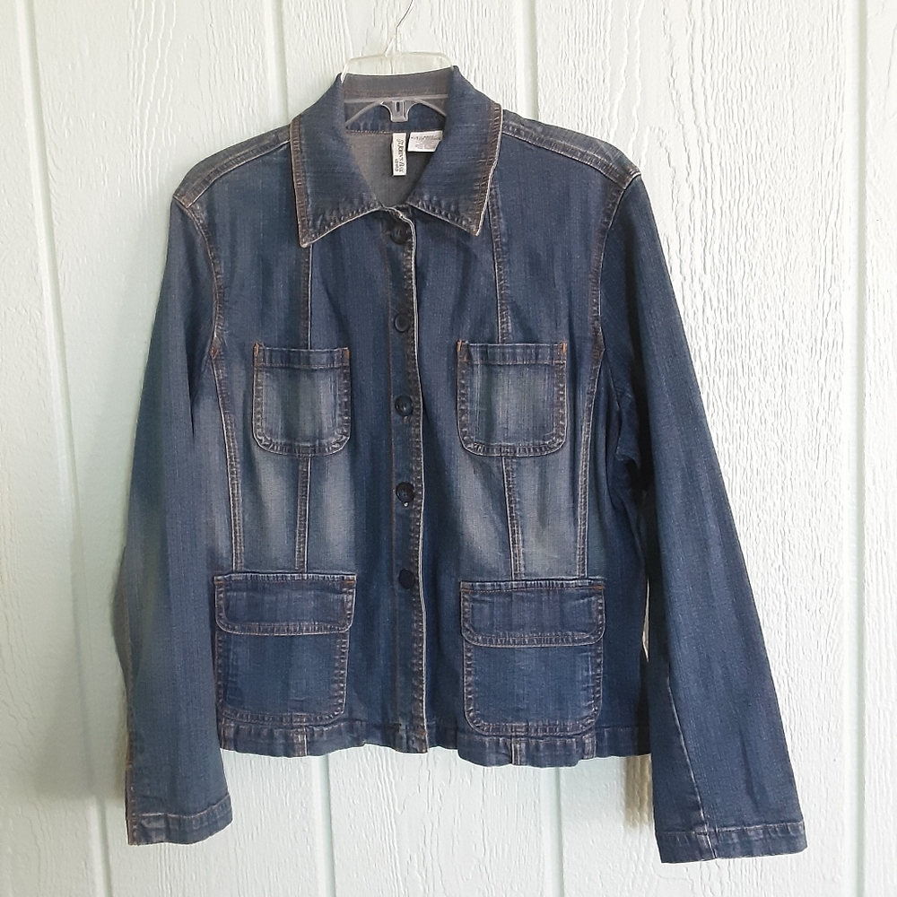 St. John's Bay #265 Stretch Women's Jacket Sz XL Preowned Blue Denim Long Sleeve